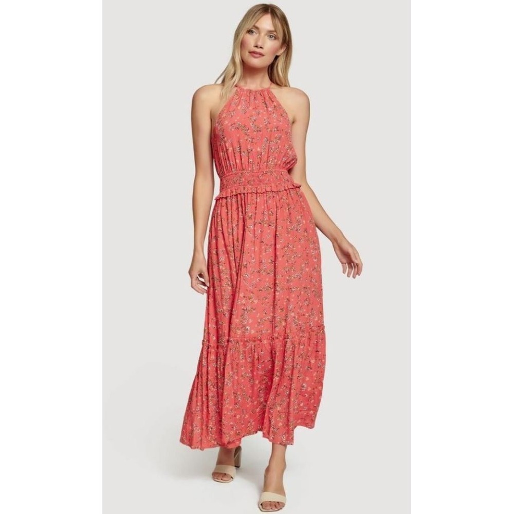Lost + Wander Women's Everyday Adventure Halter Floral Maxi Dress in Coral XSmal